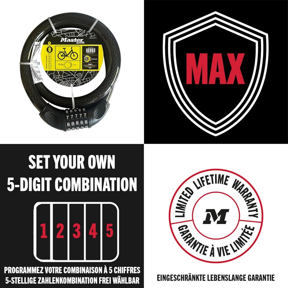 Master Lock 8282 Braided Steel Cable Combi 1Mx20mm