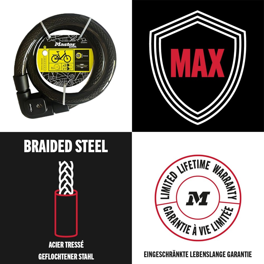 Master Lock 8284 Braided Steel Cable Key 1mx25mm