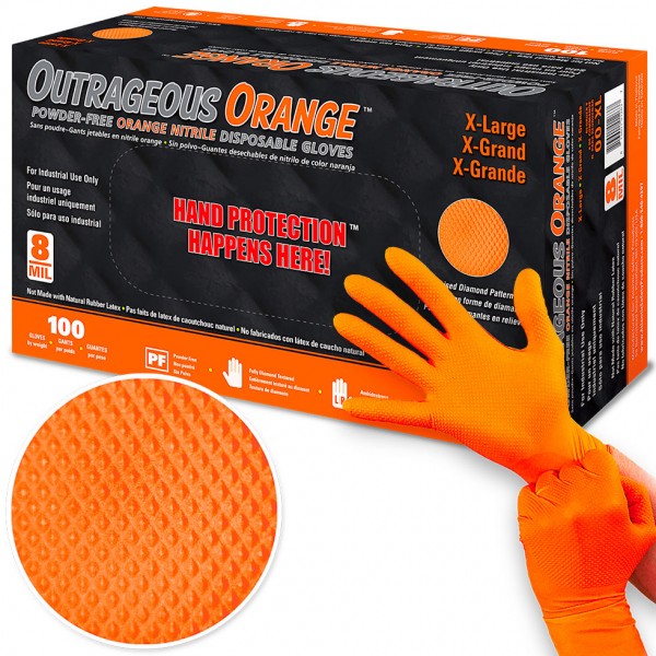 Amber Orange Nitrile Gloves 100pc-Large